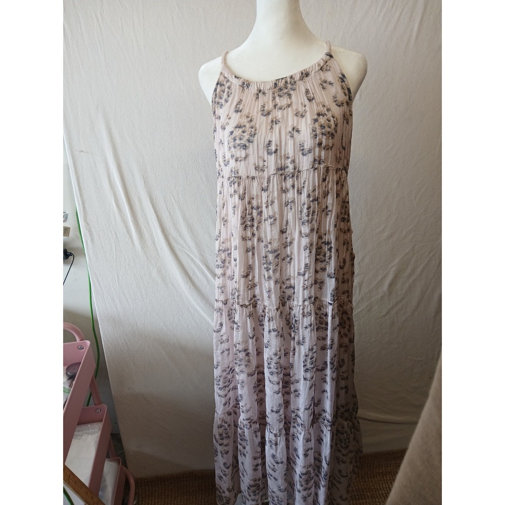 Elena Baldi Italy M silk dress maxi floral botanical wedding guest summer --flaw
